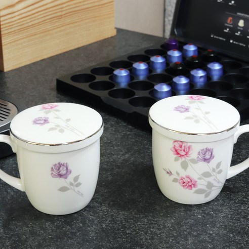 뚜껑 머그컵 320ml, 실버로즈, 2개