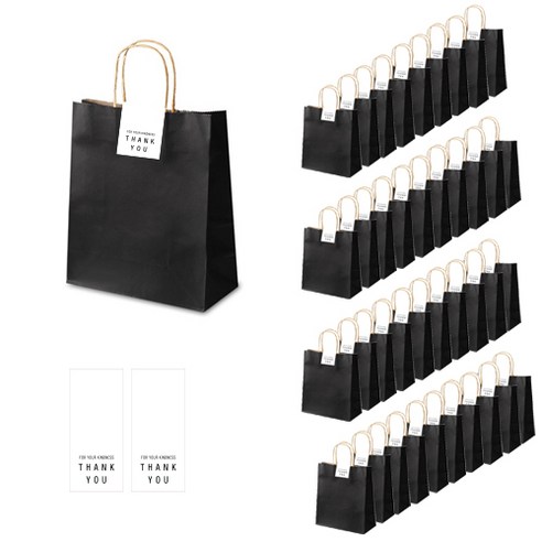 인디고 크라 쇼핑백 40p + 땡큐 직사각 라벨 40p 세트, 쇼핑백(블랙), 라벨(화이트)