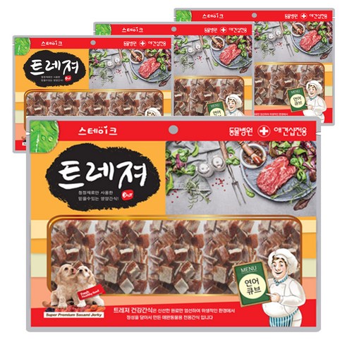 트레져 스테이크 강아지 간식 400g 랜덤 발송, 연어 큐브, 4개