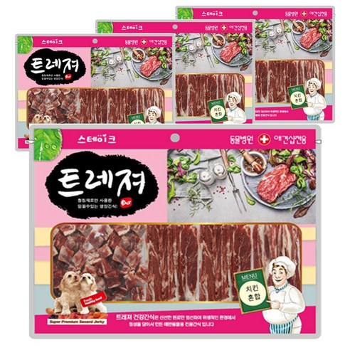 트레져 스테이크 강아지 간식 400g 랜덤 발송, 치킨 혼합, 4개