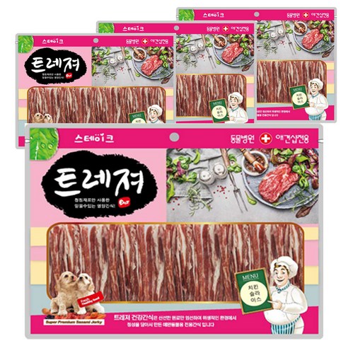 트레져 스테이크 강아지 간식 400g 랜덤 발송, 치킨 슬라이스, 4개