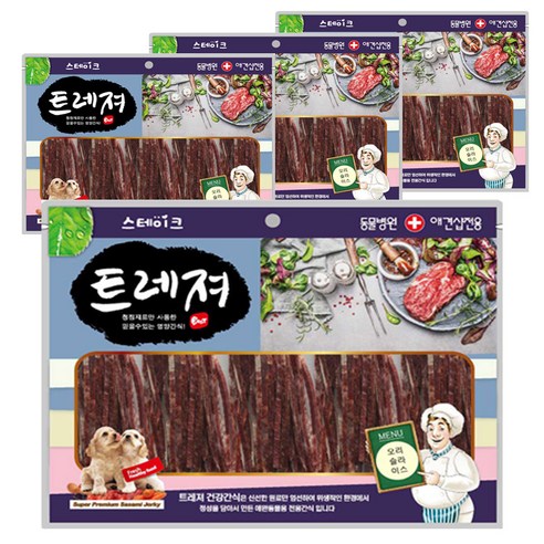 트레져 스테이크 강아지 간식 400g 랜덤 발송, 오리 슬라이스, 4개