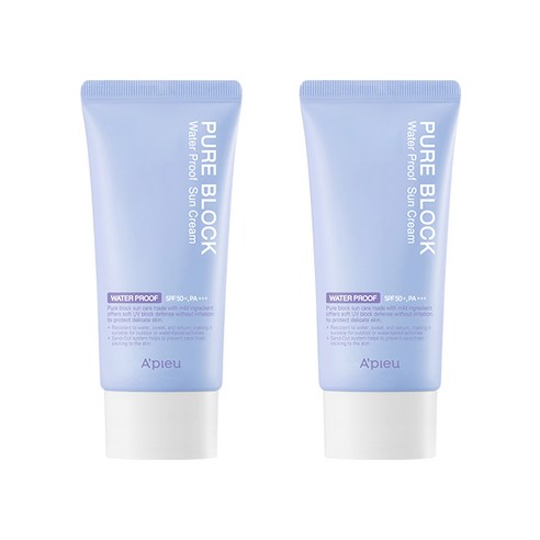 어퓨 퓨어 블록 내추럴 워터프루프 선크림 SPF50+ PA+++, 2개