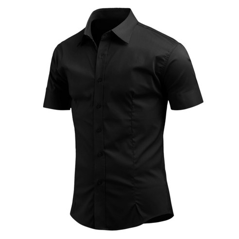 다꾸앙 남성용 슬림 기본 스판 반팔 셔츠 A06J2_ss0316, 블랙
