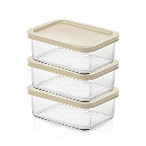 글라스락 이지오픈 직사각 밀폐용기 세트 그레이 1100ml, 1세트, 1100ml 3p