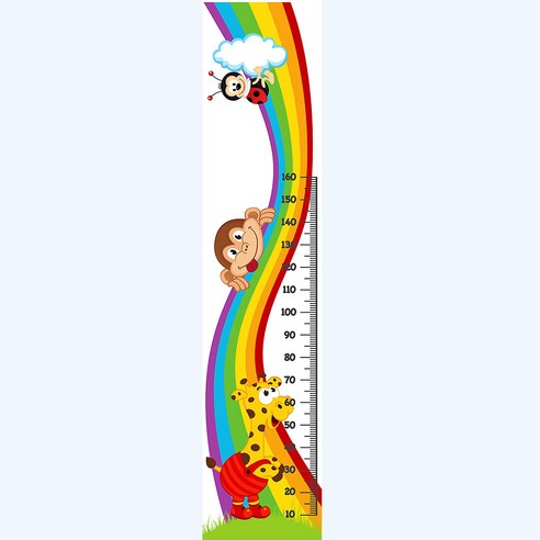 유니크 만능스티커 키재기 포인트벽지, 동물농장무지개, 53cm x 2.4m
