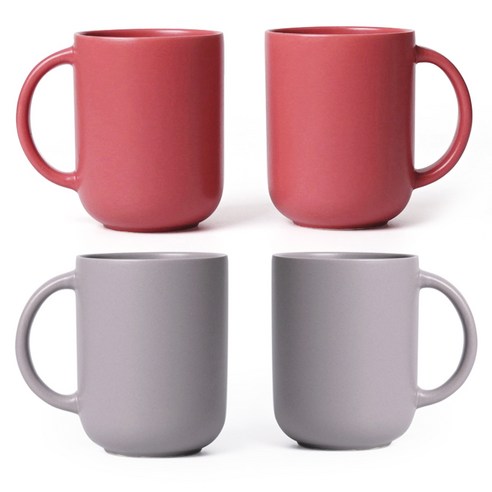 보울보울 레트로라인 핸들머그 370ml, 로제핑크, 애쉬그레이, 4개