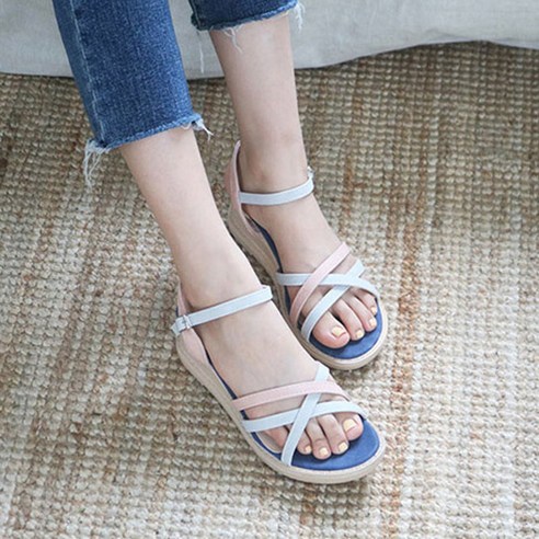 웨지샌들 갓슈 여성용 아쟌 심플 웨지힐 샌들 Best Top3 더슈 여성용 엑스스트랩 웨지 샌들 5.5cm JY-9919