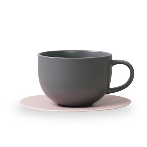 보울보울 국산 볼볼 홈파티 시리얼 라떼 머그 450ml + 소서 세트, 차콜그레이(머그), 파우더핑크(소서), 1세트