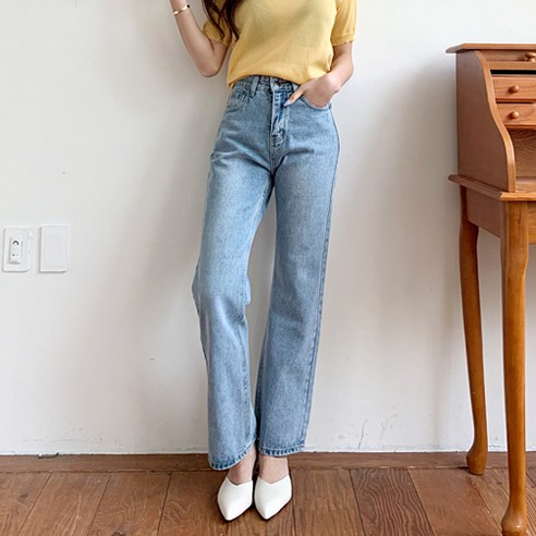 잘빠진 여성용 하이웨스트 롱 부츠컷 데님팬츠