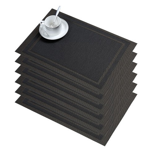 블럭마트 중복사각 식탁매트 6p, 블랙, 45 x 30 cm