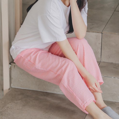 버블돌 커플용 이지 홈웨어 지지미 스몰체크 파자마 9부 바지
