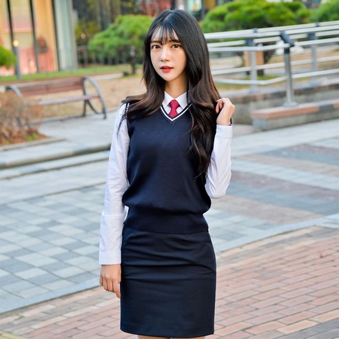 교복몰 여아용 교복 조끼, 네이비 화이트라인
