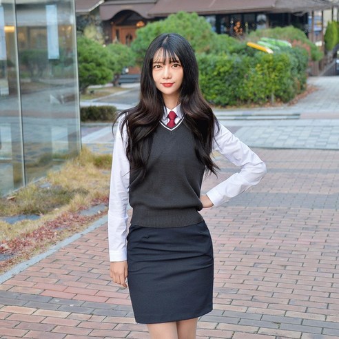 교복몰 여아용 교복 조끼, 그레이 + 화이트라인