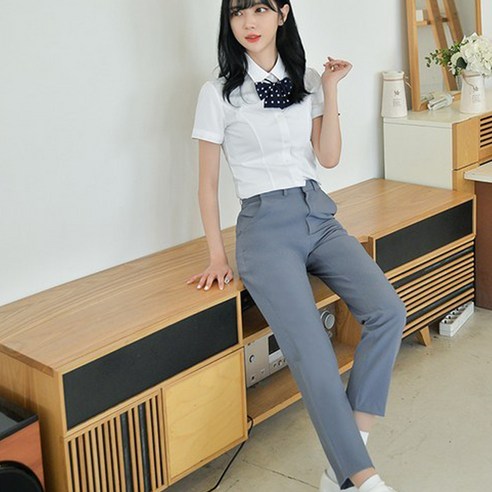 교복몰 여아용 하복 허리조절 스판 교복 바지, 청색
