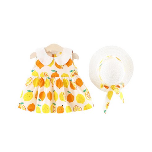 조이멀티 여아용 오레오레 민소매 신생아 원피스 + 모자 세트