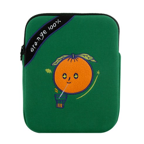 올뉴프레임 자수 백 포켓 노트북 슬리브 파우치, Orange 100%
