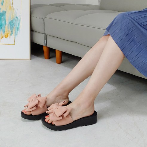 아리앤 여성용 허니 리본 통굽 슬리퍼 4cm