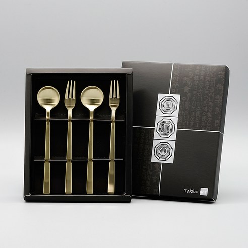 테이블아트 테드 티타늄 티스푼 티포크 + 케이스 세트, 1세트, 티스푼 2p + 티포크 2p
