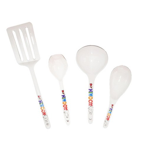 무민 멜라민 키친툴 조리도구 밥주걱 중 + 볶음주걱 소 + 국자 소 + 사각 뒤지개 세트, 혼합색상
