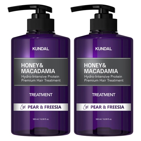 쿤달 허니 앤 마카다미아 단백질 헤어 트리트먼트 페어앤프리지아향, 500ml, 2개