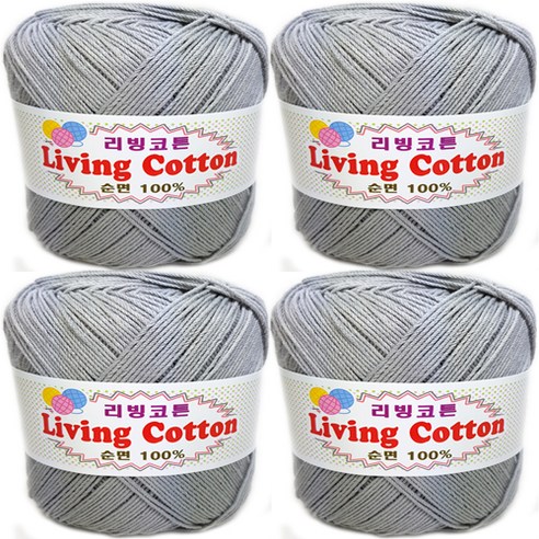 행복뜨기 리빙코튼 뜨개실 면 털실 4p, 282 회색, 160m