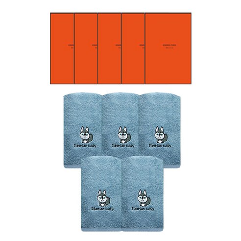송월타월 큐티퍼피 수건 130g 30수 면사 5p + 케이스 랜덤발송 5p, 시베리안허스키, 1세트
