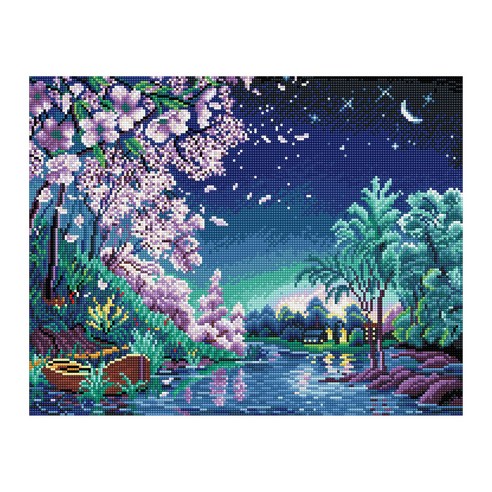 아이러브페인팅 풍경 DIY 보석십자수 50 x 40 cm, 달밤의 벚꽃, 1세트