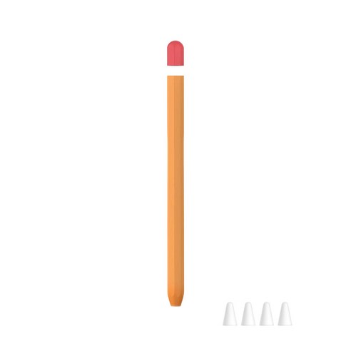 뷰씨 애플펜슬 2세대 듀오 실리콘 케이스 + 펜촉 보호캡 D타입 4p 세트, 오렌지, 1세트