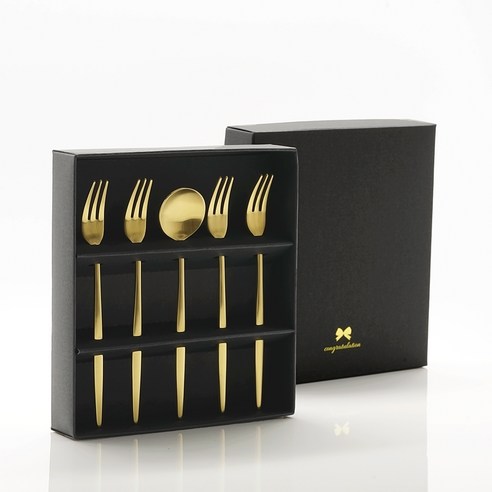 테이블아트 국산 아벨라 무광골드 티포크 선물세트, 1세트, 티포크 4p + 티스푼