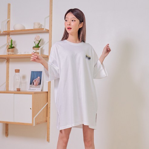 반에이크 여성용 프랙 롱 트임 반팔티셔츠