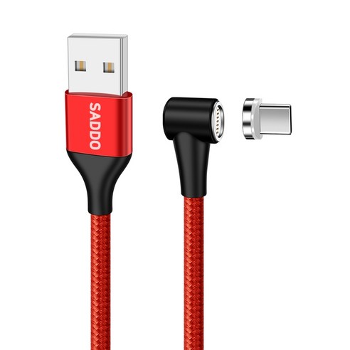 사또 3세대 USB C타입 커넥터 + ㄱ자형 마그네틱 고속충전 케이블 1m 세트, 레드, 1세트