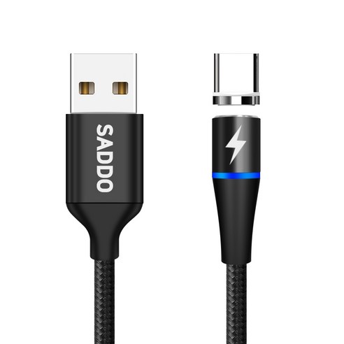 사또 3세대 USB C타입 커넥터 + 일자형 마그네틱 고속충전 케이블 2m 세트, 블랙, 1세트