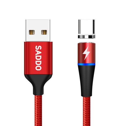 사또 3세대 USB C타입 커넥터 + 일자형 마그네틱 고속충전 케이블 1m 세트, 레드, 1세트
