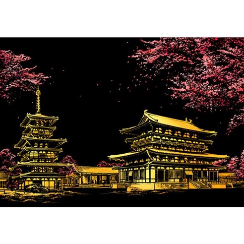 콩 야경 스크래치 페이퍼 풀패키지, 24 색상 I 일본 벚꽃