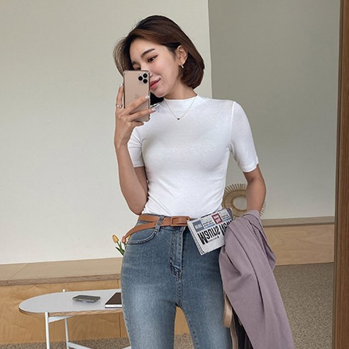 코코블랑 여성용 스판 반폴라 티셔츠