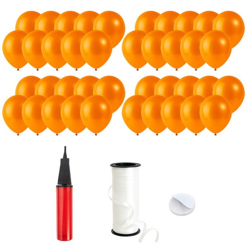 로켓풍선 30cm 200p + 손펌프 + 양면테이프 200p + 컬링리본 5mm x 90m, 펄 오렌지, 1세트