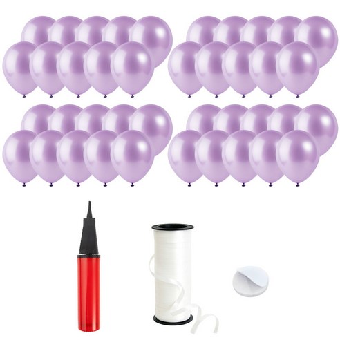 로켓풍선 30cm 200p + 손펌프 + 양면테이프 200p + 컬링리본 5mm x 90m, 펄 라이트라벤더, 1세트