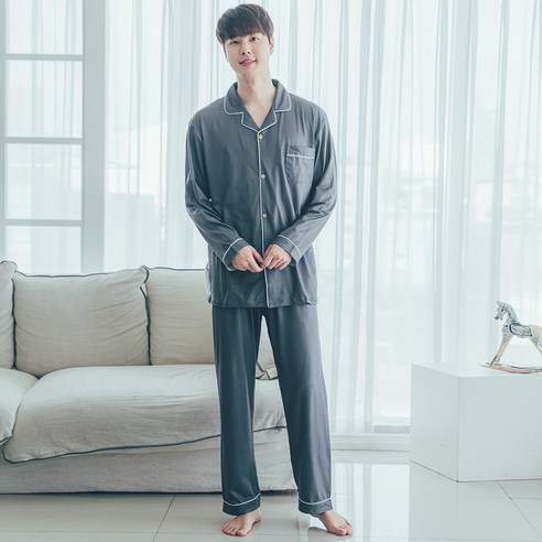 씨엘스토리 남성용 단색 카라잠옷 상하세트