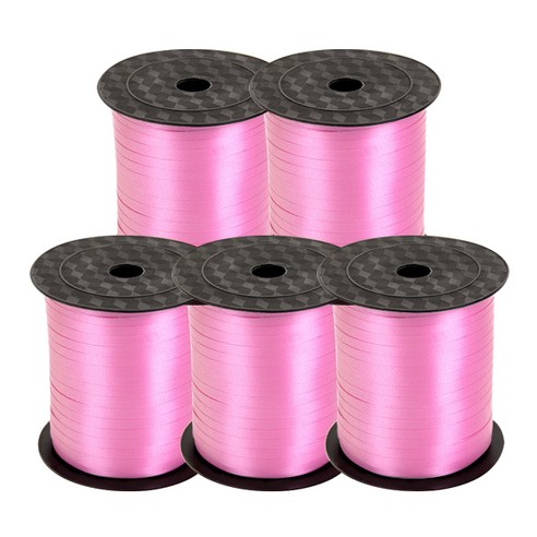 마켓감성 파티용품 컬러리본 풍선리본 5p, 핑크, 220m