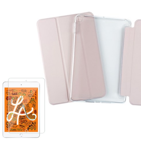 라이노 소프트엣지 태블릿 케이스 + 강화유리 액정보호필름, 핑크 샌드