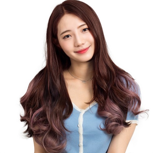 투컬러 웨이브 붙임머리 50cm 190g, 다크 + 애쉬핑크, 1개