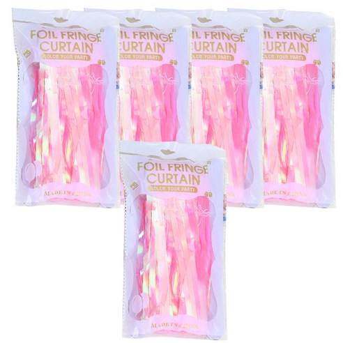 마켓감성 홀로그램 무지개 파티커텐 5p, 핑크