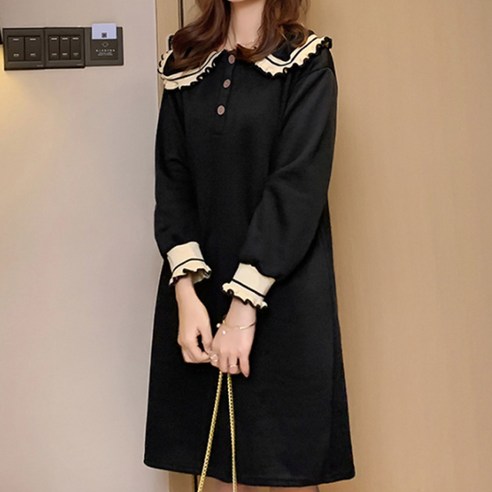 마켓A 밴딩 프릴 하프 버튼 임산부 원피스