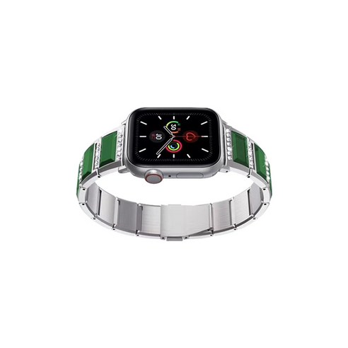 비쉐르 애플워치 4 보석루비체인 메탈 밴드 스트랩 44mm, 그린실버, 1개