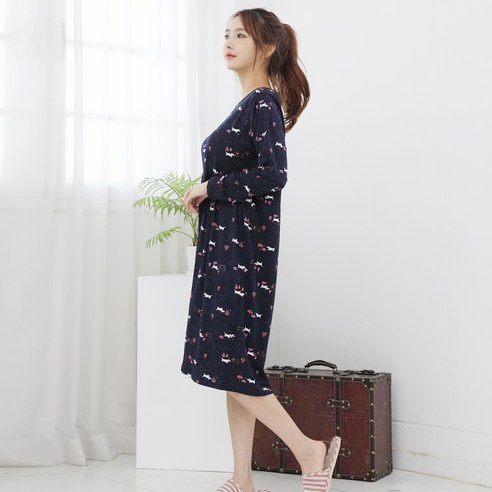애플스토리 여성용 보들보들 편안한 울트라 스판 마약 원피스 잠옷