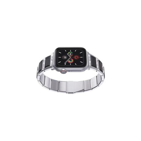 비쉐르 애플워치 4 보석루비체인 메탈 밴드 스트랩 40mm, 블랙실버, 1개