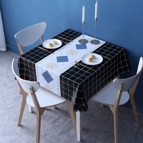 알럽홈 아가일체크 정사각형 방수 식탁보, 블랙, 100 x 100 cm