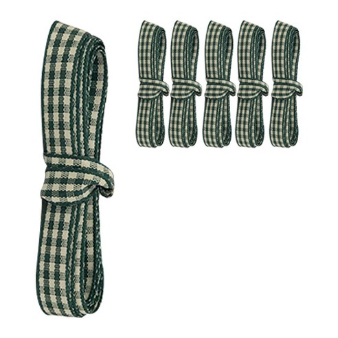 티나피크닉 체크 리본끈 폭1cm 6p, 녹색, 200cm