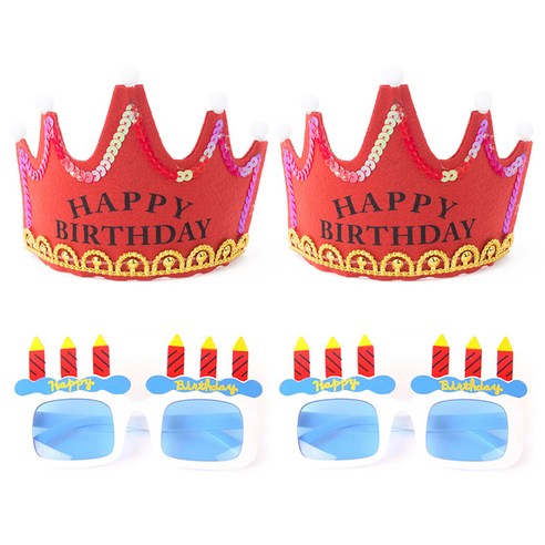 파티팡 LED 생일 왕관 레드 2p + 생일 촛불 안경 2p 세트, 화이트, 1세트